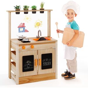Gymax Mud Kitchen Wooden Toy Kitchen Play Set With Chalkboards Planting Pots in Light Khaki Light Khaki Gymax Mud Kitchen Wooden Toy Kitchen Play Set With Chalkboards Planting Pots in Light Khaki Light Khaki