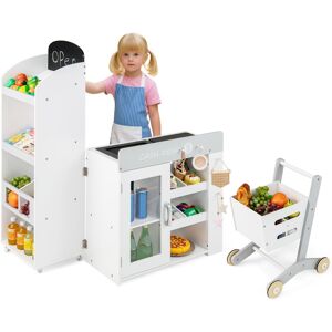 Costway Kids Grocery Store Playset Convertible Wooden Play Store w/Scanner in White White Costway Kids Grocery Store Playset Convertible Wooden Play Store w/Scanner in White White