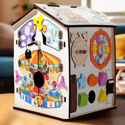 Dyzi Montessori Busy House Educational Sensory Toy for Toddlers Develops Fine Motor Skills in White White Dyzi Montessori Busy House Educational Sensory Toy for Toddlers Develops Fine Motor Skills in White White