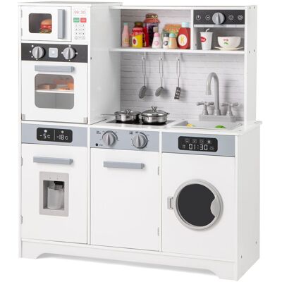 Gymax Kids Toy Kitchen Pretend Cooking Utensils Playset With Sounds & Lights in White White Gymax Kids Toy Kitchen Pretend Cooking Utensils Playset With Sounds & Lights in White White