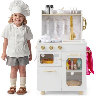 Gymax Kids Toy Kitchen Set Play Kitchen Playset With Stoves Telephone & Sink in White White Gymax Kids Toy Kitchen Set Play Kitchen Playset With Stoves Telephone & Sink in White White