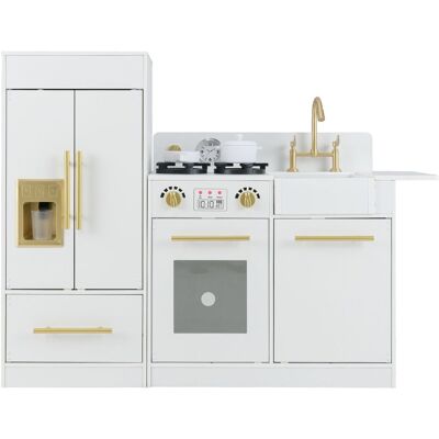 Gymax Kids Play Kitchen Set Toy Kitchen Playset With Fridge & Accessories in White White Gymax Kids Play Kitchen Set Toy Kitchen Playset With Fridge & Accessories in White White