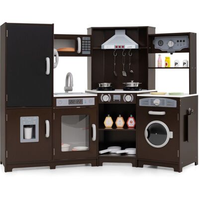 Costway Corner Wooden Play Kitchen Large Pretend Play Kitchen Set in Dark Brown Dark Brown Costway Corner Wooden Play Kitchen Large Pretend Play Kitchen Set in Dark Brown Dark Brown