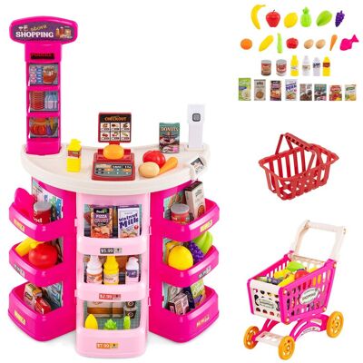 Costway Supermarket Playset Kids 76 PCS Pretend Play Grocery Store Set in Pink Pink Costway Supermarket Playset Kids 76 PCS Pretend Play Grocery Store Set in Pink Pink