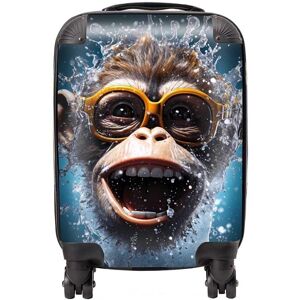 Warren Reed - Designer Splashart Cheeky Chimp Face With Glasses Suitcase in Blue Size: Large Blue Large Warren Reed - Designer Splashart Cheeky Chimp Face With Glasses Suitcase in Blue Size: Large Blue Large