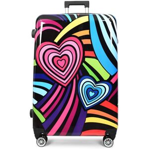House of Leather Four Wheel Suitcase Hard Shell Lightweight Luggage Multi Heart Print Cabin Size: Small Multicolor Small House of Leather Four Wheel Suitcase Hard Shell Lightweight Luggage Multi Heart Print Cabin Size: Small Multicolor Small
