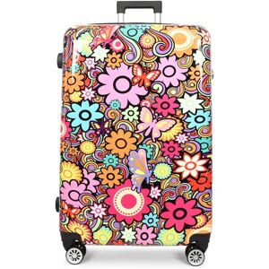 House of Leather Four Wheel Suitcase Hard Shell Lightweight Luggage Flower Print Cabin Size: Medium Multicolor Medium House of Leather Four Wheel Suitcase Hard Shell Lightweight Luggage Flower Print Cabin Size: Medium Multicolor Medium