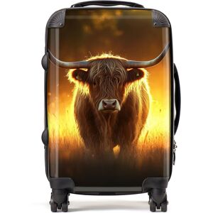 Warren Reed - Designer Highland Cow Sunset Suitcase in Orange Size: Cabin Orange Cabin Warren Reed - Designer Highland Cow Sunset Suitcase in Orange Size: Cabin Orange Cabin