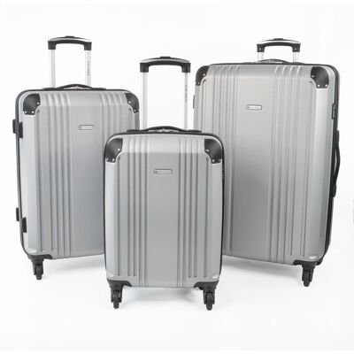 Gino Ferrari Business Travel Hard Shell Suitcase - Lightweight Cabin & Hold Luggage in Silver Size: 3 Pack Silver 3 Pack Gino Ferrari Business Travel Hard Shell Suitcase - Lightweight Cabin & Hold Luggage in Silver Size: 3 Pack Silver 3 Pack