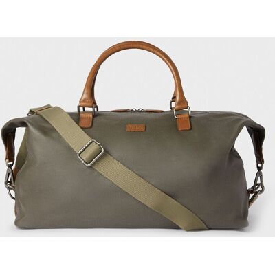 OSPREY LONDON Men's The Grantham Waxed Canvas & Leather Weekender Bag in Khaki Khaki OSPREY LONDON Men's The Grantham Waxed Canvas & Leather Weekender Bag in Khaki Khaki