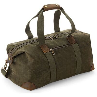 Quadra Men's Heritage Leather Accents Holdall in Dark Olive Dark Olive Quadra Men's Heritage Leather Accents Holdall in Dark Olive Dark Olive