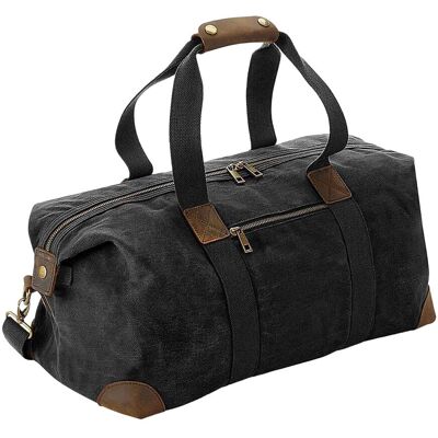 Quadra Men's Heritage Leather Handled Holdall in Black Black Quadra Men's Heritage Leather Handled Holdall in Black Black