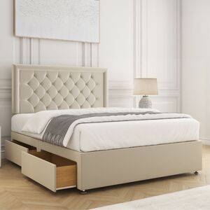 BSSPOKE Plush Divan Bed Set With 26" Headboard & Mattress & 2 Drawers Footend in Cream Size: Super King Cream Super King BSSPOKE Plush Divan Bed Set With 26" Headboard & Mattress & 2 Drawers Footend in Cream Size: Super King Cream Super King
