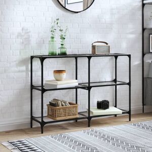 Berkfield Home Console Table with Transparent Glass Top 118.5x30x81 cm Steel in Grey Grey 118.5x30x81 cm Berkfield Home Console Table with Transparent Glass Top 118.5x30x81 cm Steel in Grey Grey 118.5x30x81 cm