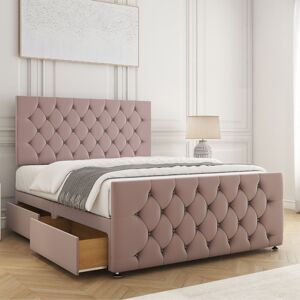 BSSPOKE Velvet Divan Bed 26" Headboard & 20" Footboard Mattress & 4 Drawers in Pink Size: Double Pink Double BSSPOKE Velvet Divan Bed 26" Headboard & 20" Footboard Mattress & 4 Drawers in Pink Size: Double Pink Double