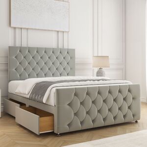 BSSPOKE Divan Bed 26" Headboard & 20" Footboard 2 Drawers Footend & Mattress in Silver Size: Super King Silver Super King BSSPOKE Divan Bed 26" Headboard & 20" Footboard 2 Drawers Footend & Mattress in Silver Size: Super King Silver Super King