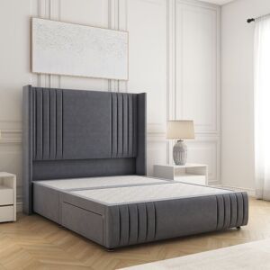 BSSPOKE Divan Bed Base Plush Velvet 54" Wingedback Headboard & 12" Footboard in Charcoal Size: Super King Charcoal Super King BSSPOKE Divan Bed Base Plush Velvet 54" Wingedback Headboard & 12" Footboard in Charcoal Size: Super King Charcoal Super King