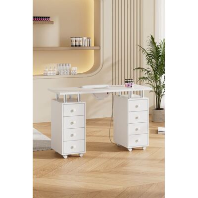 Living and Home Rolling Manicure Station Nail Table with Dust Collector in White White Living and Home Rolling Manicure Station Nail Table with Dust Collector in White White