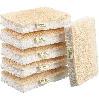 Cooks Professional Pack of 6 Biodegradable Scourers - Natural Cellulose & Loofah Sponge in Brown Brown Cooks Professional Pack of 6 Biodegradable Scourers - Natural Cellulose & Loofah Sponge in Brown Brown