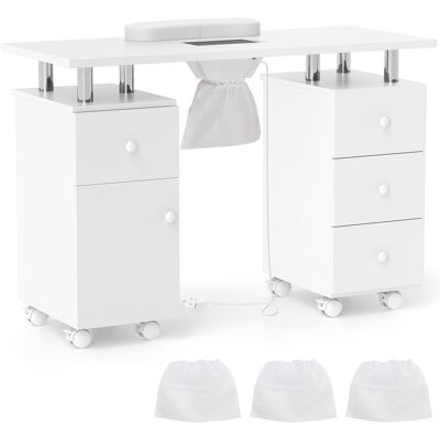 Gymax Rolling Manicure Table Nail Table Station with 8 Lockable Wheels in White White Gymax Rolling Manicure Table Nail Table Station with 8 Lockable Wheels in White White