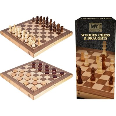M.Y Wooden 12" Two In One Chess & Draughts Set in Light Brown Light Brown M.Y Wooden 12" Two In One Chess & Draughts Set in Light Brown Light Brown