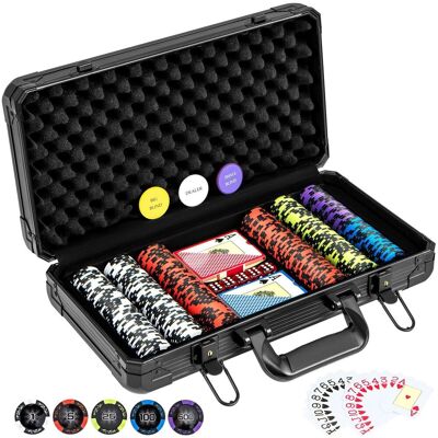 Costway 14 Gram Texas Holdem Poker Chip Set 300 Pieces Claytec Chips w/ Aluminum Case in Black Black Costway 14 Gram Texas Holdem Poker Chip Set 300 Pieces Claytec Chips w/ Aluminum Case in Black Black