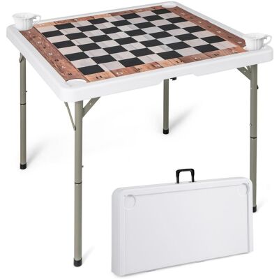 Gymax 90 CM Folding Chess Table Square Card Table With Removable Table Mat in White White Gymax 90 CM Folding Chess Table Square Card Table With Removable Table Mat in White White