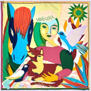 BIMBA Y LOLA Green Fauvism style portrait scarf GREEN UN adult BIMBA Y LOLA Green Fauvism style portrait scarf GREEN UN adult