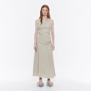 BIMBA Y LOLA Sand washed linen frayed midi dress SAND M adult