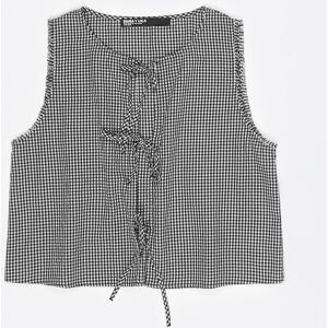 BIMBA Y LOLA Black checked top with bows and frayed details BLACK BIMBA Y LOLA Black checked top with bows and frayed details BLACK
