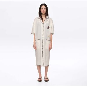 BIMBA Y LOLA Brown linen palm tree shirt dress IVORY XS adult BIMBA Y LOLA Brown linen palm tree shirt dress IVORY XS adult