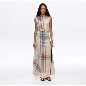 BIMBA Y LOLA Ivory linen striped sleeveless dress with overlay strap IVORY M adult BIMBA Y LOLA Ivory linen striped sleeveless dress with overlay strap IVORY M adult