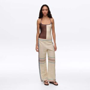 BIMBA Y LOLA Ecru linen straight ankle length striped trousers ECRU 42 adult BIMBA Y LOLA Ecru linen straight ankle length striped trousers ECRU 42 adult