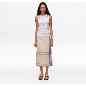BIMBA Y LOLA Ecru linen straight striped midi wrap skirt ECRU XSS adult BIMBA Y LOLA Ecru linen straight striped midi wrap skirt ECRU XSS adult