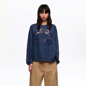 BIMBA Y LOLA Faded blue sweatshirt with maxi broderie anglaise logo BLUE ML adult BIMBA Y LOLA Faded blue sweatshirt with maxi broderie anglaise logo BLUE ML adult