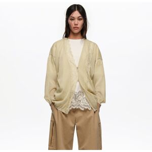 BIMBA Y LOLA Long light green cotton and linen cardigan with lace trim LIGHT GREEN BIMBA Y LOLA Long light green cotton and linen cardigan with lace trim LIGHT GREEN