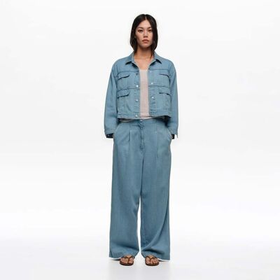 BIMBA Y LOLA Light blue fluid denim straight-leg trousers with pleats LIGHT DENIM BLUE 36 adult BIMBA Y LOLA Light blue fluid denim straight-leg trousers with pleats LIGHT DENIM BLUE 36 adult