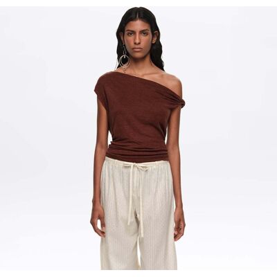 BIMBA Y LOLA Brown linen knot-neckline top BROWN S adult BIMBA Y LOLA Brown linen knot-neckline top BROWN S adult