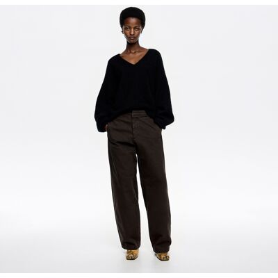 BIMBA Y LOLA BARREL - Dark brown adjustable waist denim trousers DARK BROWN 38 adult BIMBA Y LOLA BARREL - Dark brown adjustable waist denim trousers DARK BROWN 38 adult