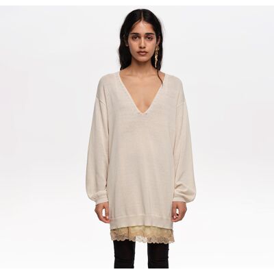 BIMBA Y LOLA Ivory cotton V-neck sweater IVORY XS adult BIMBA Y LOLA Ivory cotton V-neck sweater IVORY XS adult