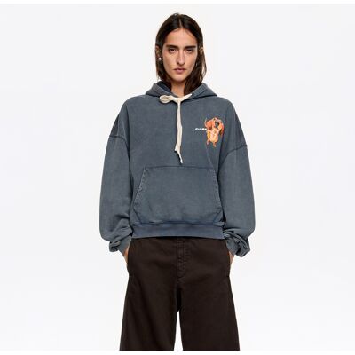 BIMBA Y LOLA Gray-blue dachshund logo hoodie GREY BLUE M adult BIMBA Y LOLA Gray-blue dachshund logo hoodie GREY BLUE M adult