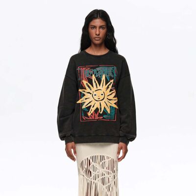 BIMBA Y LOLA Faded black Sun logo sweatshirt WASHED BLACK S adult BIMBA Y LOLA Faded black Sun logo sweatshirt WASHED BLACK S adult
