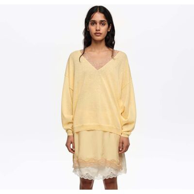 BIMBA Y LOLA Long light yellow cotton linen lace jumper LIGHT YELLOW XS adult BIMBA Y LOLA Long light yellow cotton linen lace jumper LIGHT YELLOW XS adult