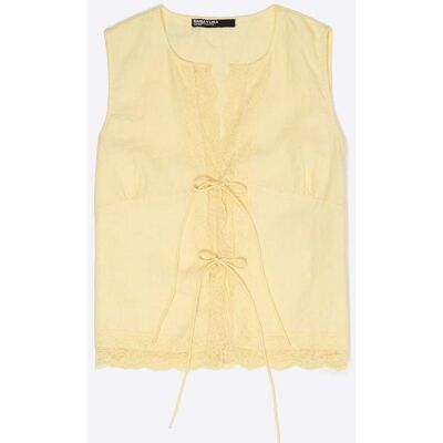 BIMBA Y LOLA Yellow linen sleeveless shirt with lace and ties LIGHT YELLOW XXS adult BIMBA Y LOLA Yellow linen sleeveless shirt with lace and ties LIGHT YELLOW XXS adult