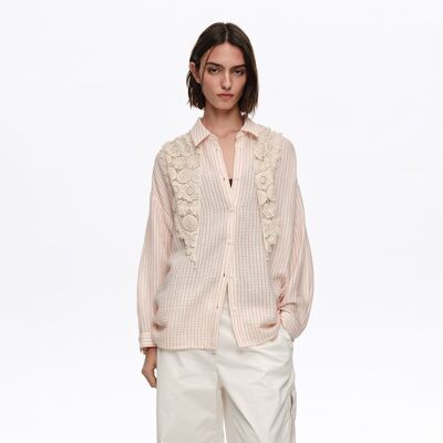 BIMBA Y LOLA Red striped crochet scarf shirt OFF WHITE XS adult BIMBA Y LOLA Red striped crochet scarf shirt OFF WHITE XS adult