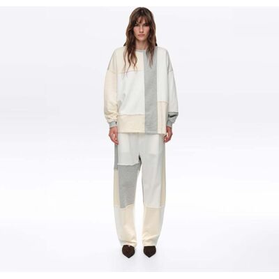 BIMBA Y LOLA Ivory oversize patchwork cotton sweatshirt IVORY XS adult BIMBA Y LOLA Ivory oversize patchwork cotton sweatshirt IVORY XS adult