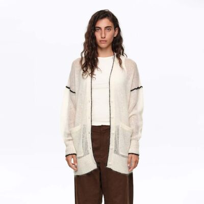 BIMBA Y LOLA Long ivory mohair cardigan with contrast details IVORY XS adult BIMBA Y LOLA Long ivory mohair cardigan with contrast details IVORY XS adult