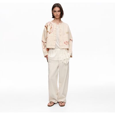 BIMBA Y LOLA Ivory jacket with stitching and striped prints IVORY XS adult BIMBA Y LOLA Ivory jacket with stitching and striped prints IVORY XS adult