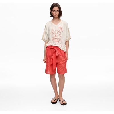 BIMBA Y LOLA Coral cotton pleated Bermuda shorts with lace trim CORAL S adult BIMBA Y LOLA Coral cotton pleated Bermuda shorts with lace trim CORAL S adult