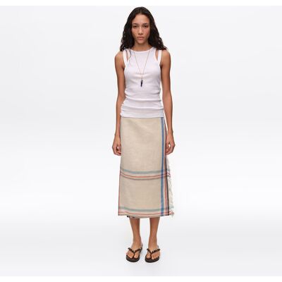 BIMBA Y LOLA Ecru linen straight striped midi wrap skirt ECRU XSS adult BIMBA Y LOLA Ecru linen straight striped midi wrap skirt ECRU XSS adult